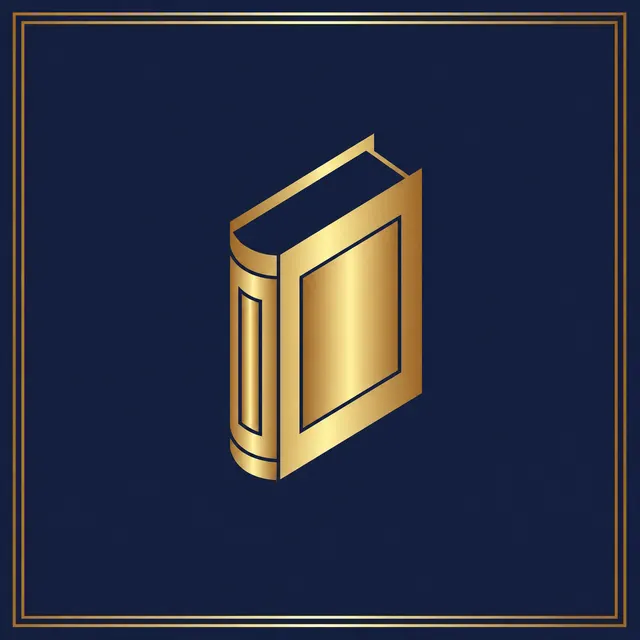 The MyLifeMemoir keepsake book emblem - a gold book on navy, the mark used on the printed cover